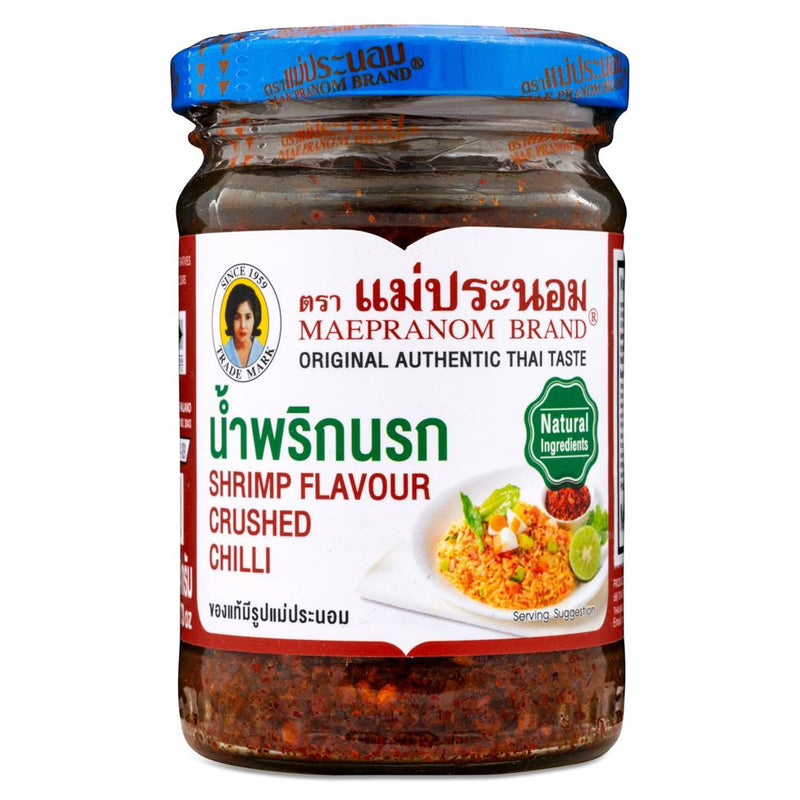 Maepranom shrimp flavour crushed chilli, imported from the UK