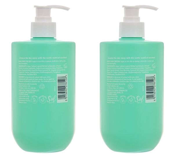 Sol Beauty Moisturising Shower Cream Coconut Scent 2x500ml (British brand)