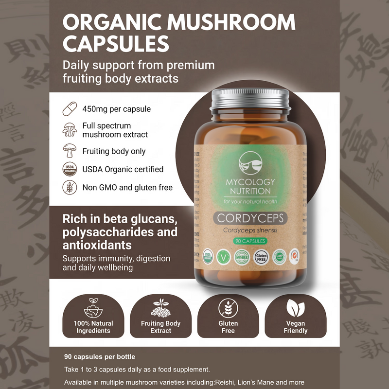 Mycology Nutrition cordyceps capsules 450mg 90 capsules (British brand)