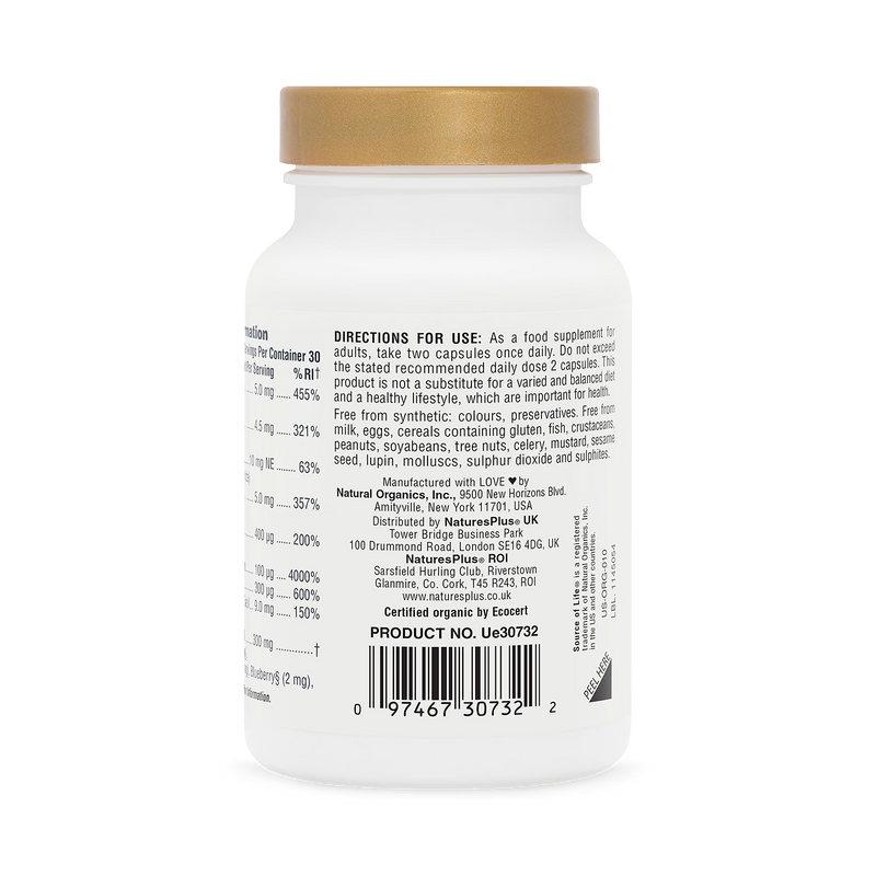 NaturesPlus Sol Garden Organic B Complex 60 capsules, imported from the UK