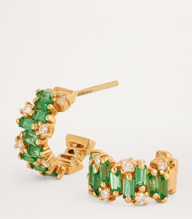 Suzanne Kalan emerald diamond hoop earrings, imported from the UK