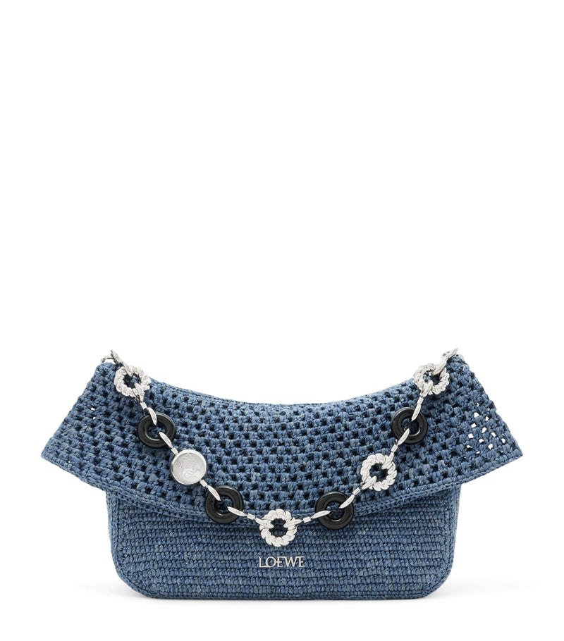 LOEWE medium crochet Ola shoulder bag in raffia and linen, imported from the UK