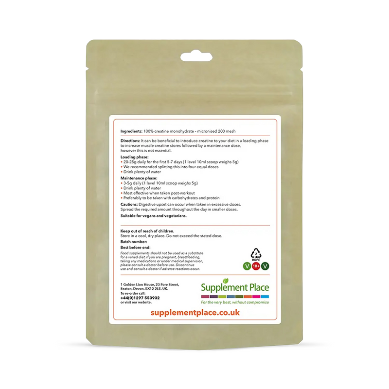 Supplement Place creatine monohydrate powder micronised 200 mesh 1kg (British brand)