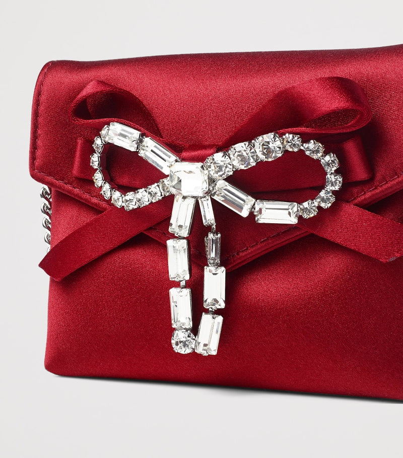 Jimmy Choo satin card holder with crystal bow, imported from the UK