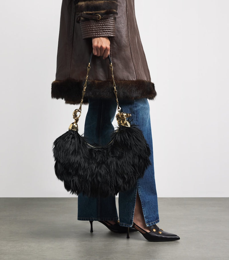 Chloé black feather crescent shoulder bag - British product