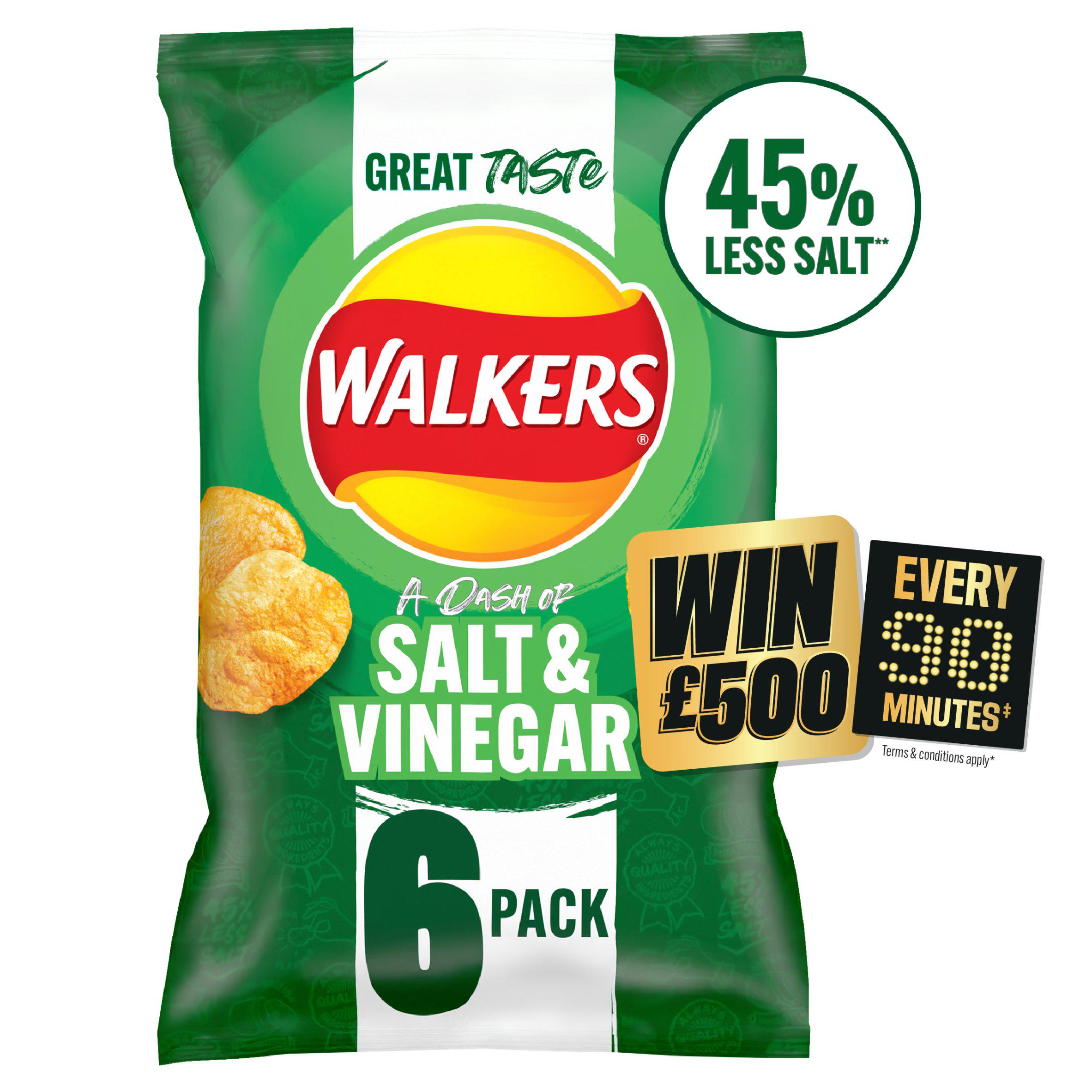 Walkers Less Salt a Dash of Salt & Vinegar Multipack Crisps 6x25g GOODS Sainsburys