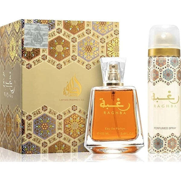 Lattafa Raghba Gift Set 100ml EDP 50ml Deodorant, imported from the UK