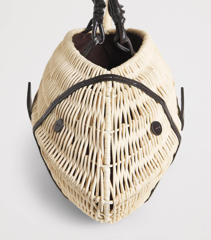 STAUD wicker Cleo fish handbag, imported from the UK