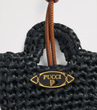 PUCCI mini raffia bag charm with gold-tone keyring (British brand)