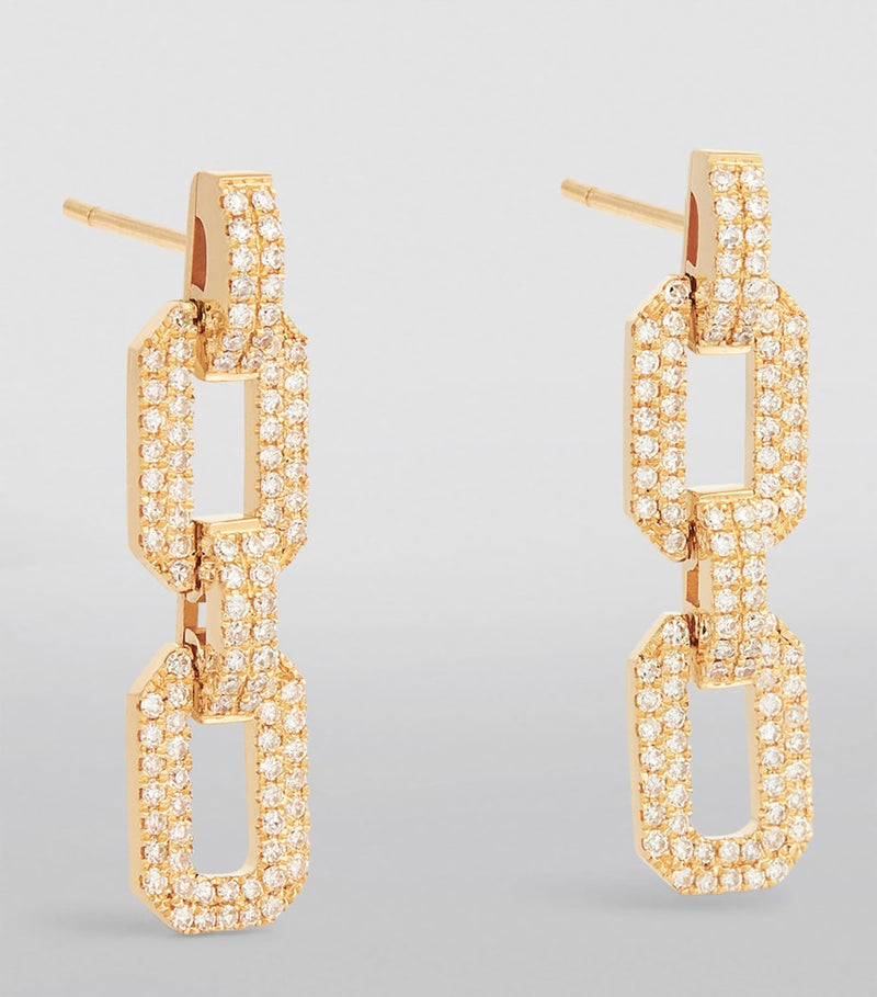 SHAY yellow gold diamond Deco chain earrings, UK version