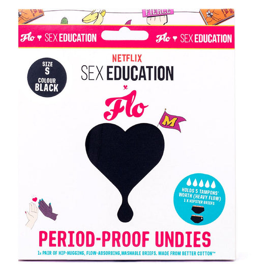 FLO x Netflix Sex Education Period-Proof Underwear, Hipster Briefs, Black GOODS Boots   