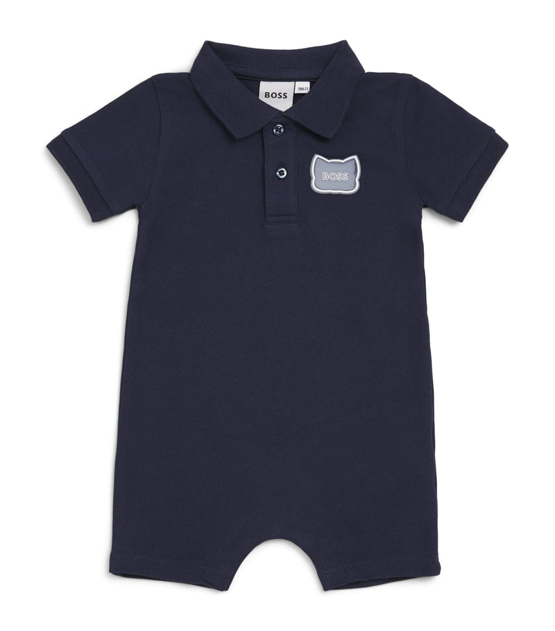 BOSS Kidswear cotton piqué logo playsuit for infants 1-18 months - British product