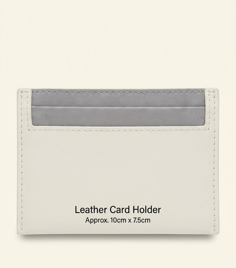 Mulberry grained leather card holder with foil-embossed logo, imported from the UK