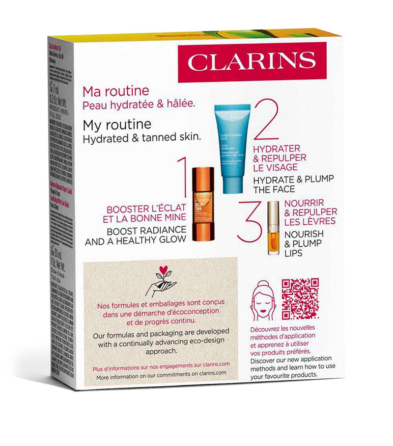 Clarins summer essentials skincare set with radiance drops and lip oil - British product
