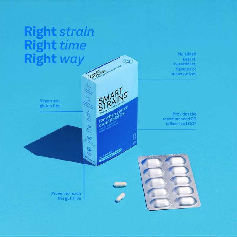 Smart Strains probiotic supplement for antibiotics and travel 30 capsules, UK version