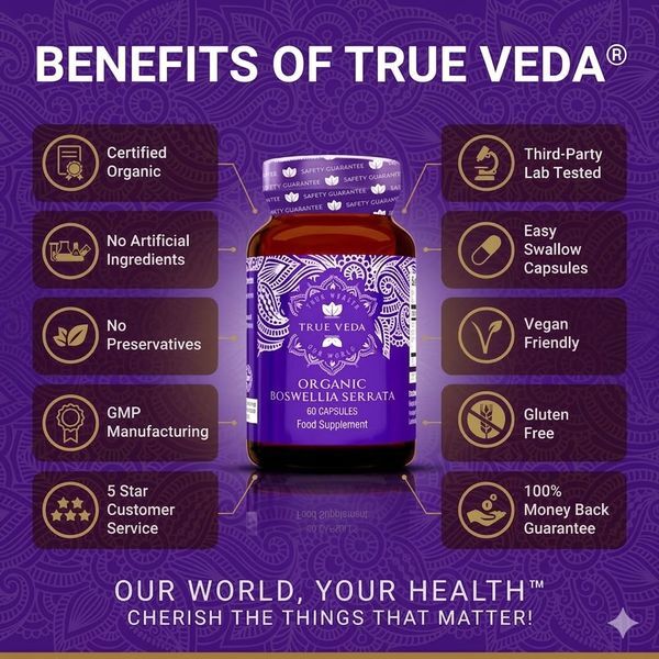 True Veda organic Boswellia supplement 5:1 extract 360 capsules - British product