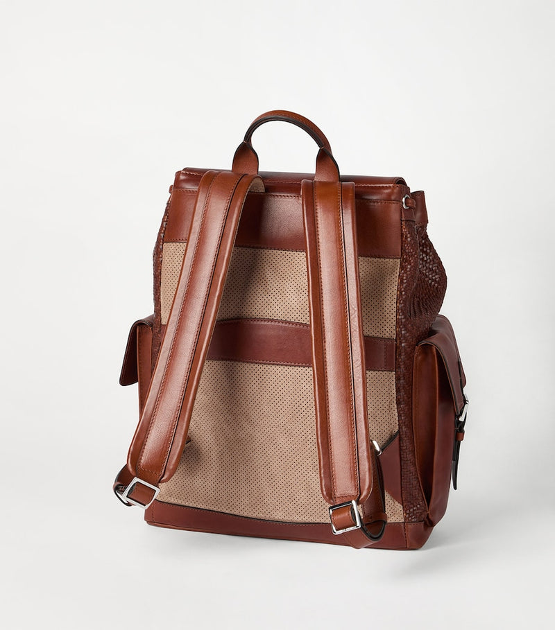 Brunello Cucinelli leather woven backpack with gold hardware - British product