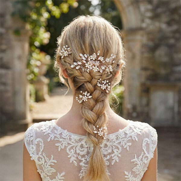 Livingandhome bridal hair comb set rose-gold - British product