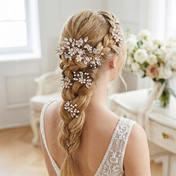 Livingandhome bridal hair comb set rose-gold - British product