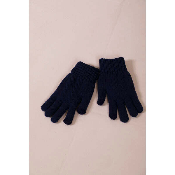 SVNX touch screen cable knit gloves navy, imported from the UK