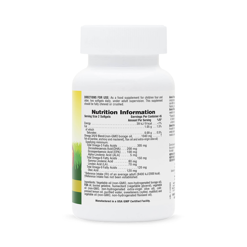 NaturesPlus Animal Parade Omega 3,6,9 Kids 90 softgels (British brand)