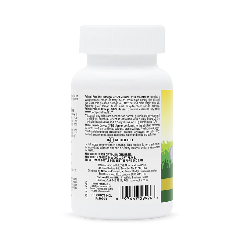 NaturesPlus Animal Parade Omega 3,6,9 Kids 90 softgels (British brand)