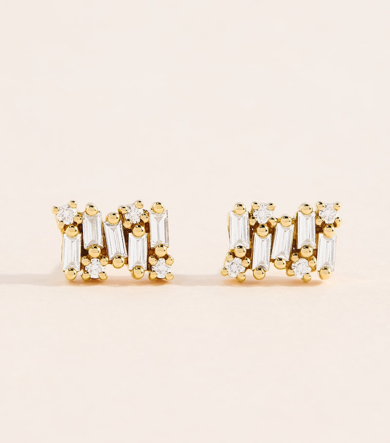 Suzanne Kalan Shimmer stud earrings baguette diamonds yellow gold, UK version