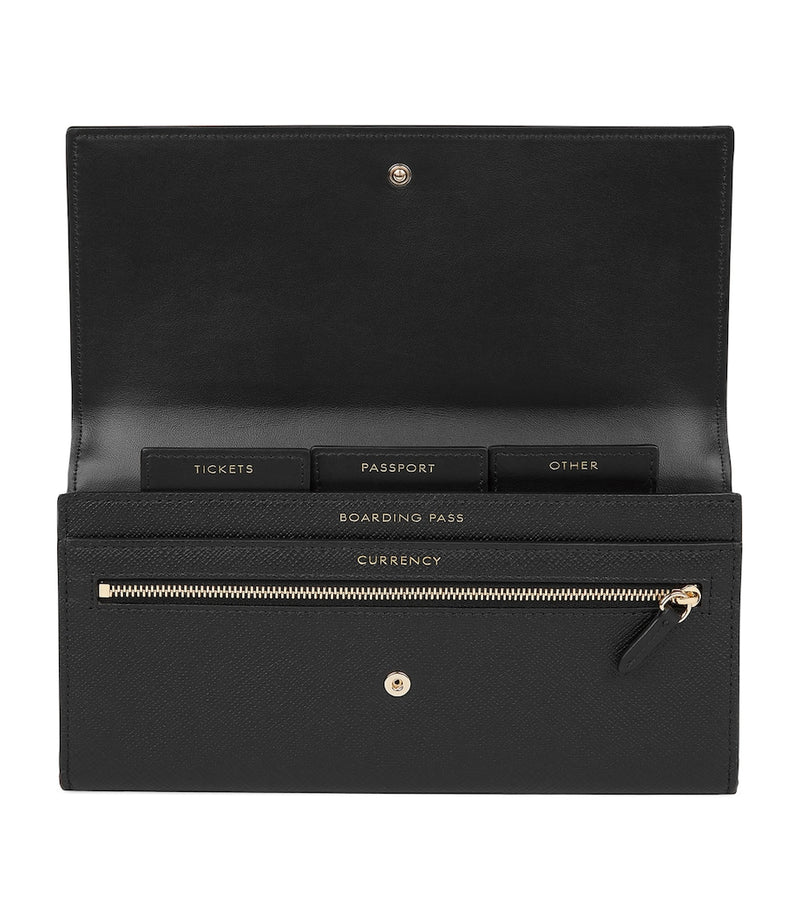 Smythson leather travel wallet with press-stud fastening (British brand)
