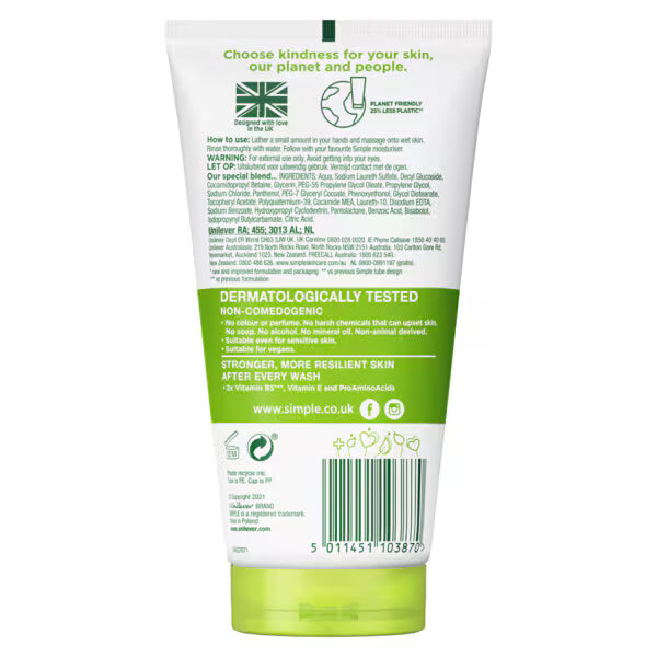 Simple Kind to Skin Moisturising Facial Wash 150ml, UK version