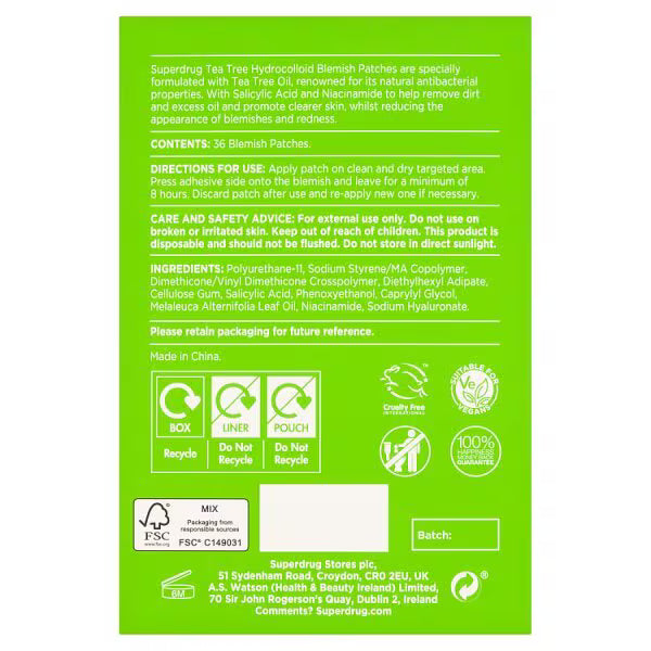 Tea Tree Blemish Patches 36pk sachet (British brand)