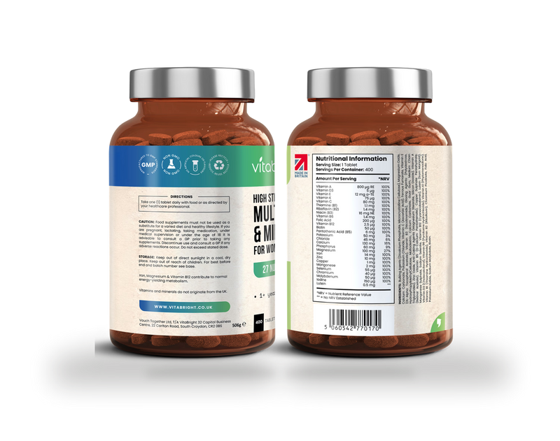VitaBright multivitamin tablets 27 nutrients 400 tablets (British brand)