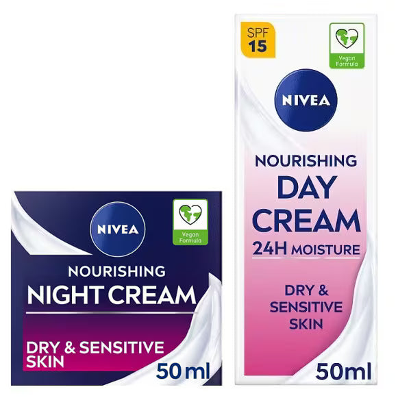 NIVEA 24h Moisture cream bundle dry sensitive skin 2x50ml, imported from the UK