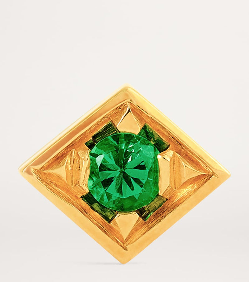 Azlee Lone Burst stud earring yellow gold emerald, imported from the UK