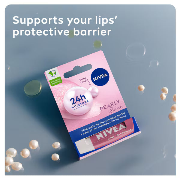 Nivea 24H Moisture Pearly Shine Lip Balm 4.8g, imported from the UK