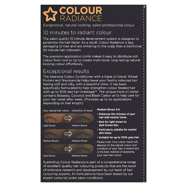 Superdrug Colour Radiance Medium Brown 5/0 hair dye (British brand)