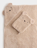 Bear hooded towel and wash mitt set in pure cotton (British brand)