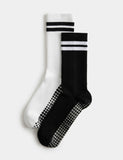 Goodmove cotton stripe yoga socks 2pk with gripper soles, UK version