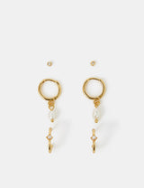 M&S Accessorize 3 Pack 14ct Gold Plated Pearl and Stud Hoop Earrings- Buy online at McGrocer