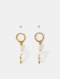 Accessorize gold plated pearl hoop and stud earrings 3 pack - British product