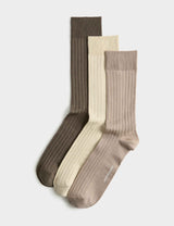 M&S Autograph 3 Pack Egyptian Cotton Rich Ribbed Socks- Buy online at McGrocer