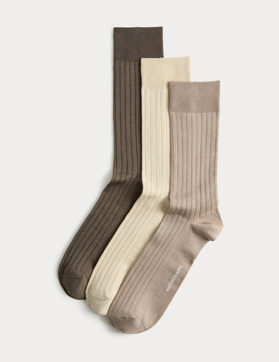 Autograph 3 Pack Egyptian Cotton Rich Ribbed Socks
