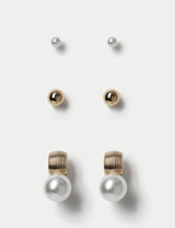 M&S 3 Pack Pearl Effect Stud Earrings- Buy online at McGrocer