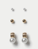 Pearl effect stud earrings 3 pack set (British brand)
