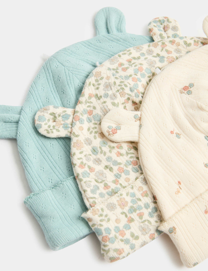 pure cotton baby hats 3 pack 0-12 months, UK version