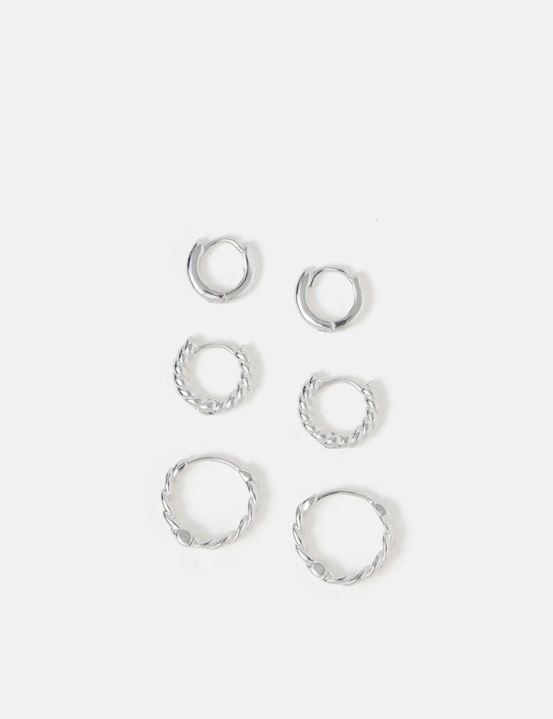 Accessorize 3 pack sterling silver plated hoop earrings set, imported from the UK