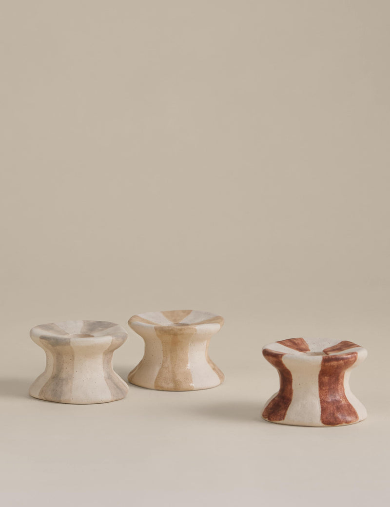 Striped ceramic dinner candle holders set of three (British brand)