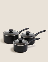 M&S Black Aluminium Non-Stick Saucepan Set 3 Piece 16cm 18cm 20cm- Buy online at McGrocer