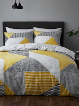 Catherine Lansfield Ochre Yellow Grey Larsson Geo Duvet Cover and Pillowcase Set