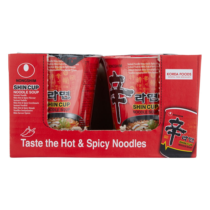 Nongshim Shin Cup Noodle hot spicy 6 pack, imported from the UK