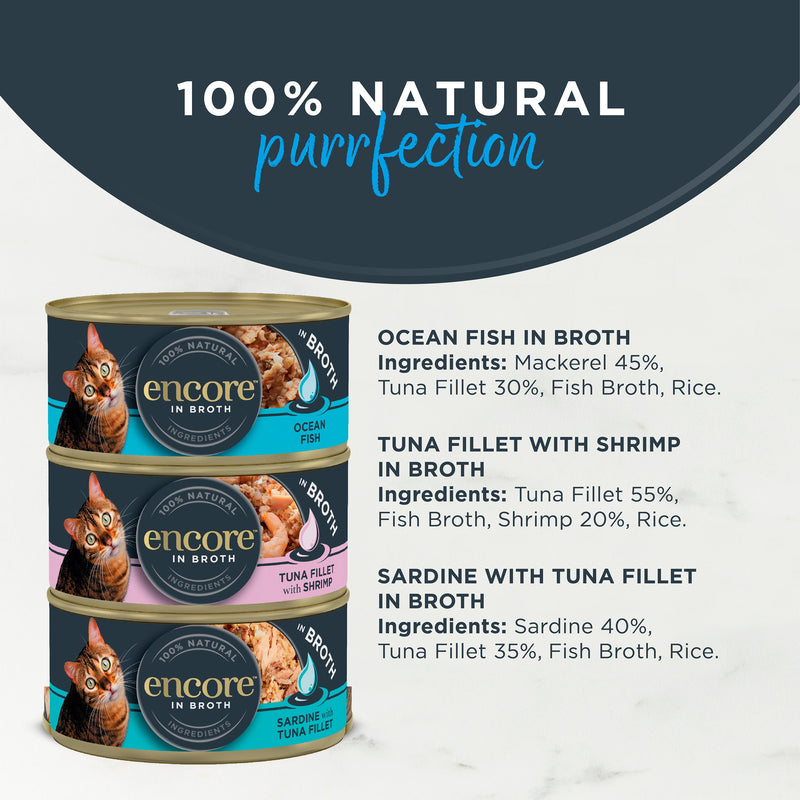 Encore cat food fish selection in broth 12 x 70g, UK version